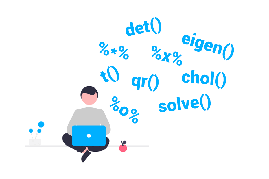 Matrix operations in R. Calculate matrix algebra like multiplications, determinant, rank, decompositions, transpose or inverse