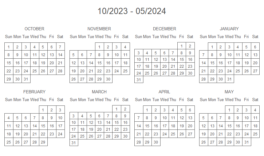 Calendar with custom start and end dates in R