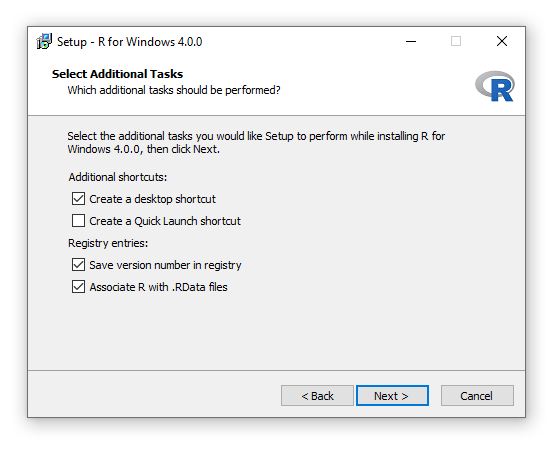 Additional tasks to install R on your machine