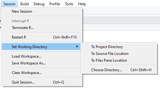 Change the working directory with the RStudio menu